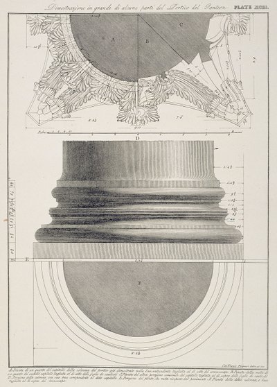 Large scale illustration of a detail from the Portico of the Pantheon from 